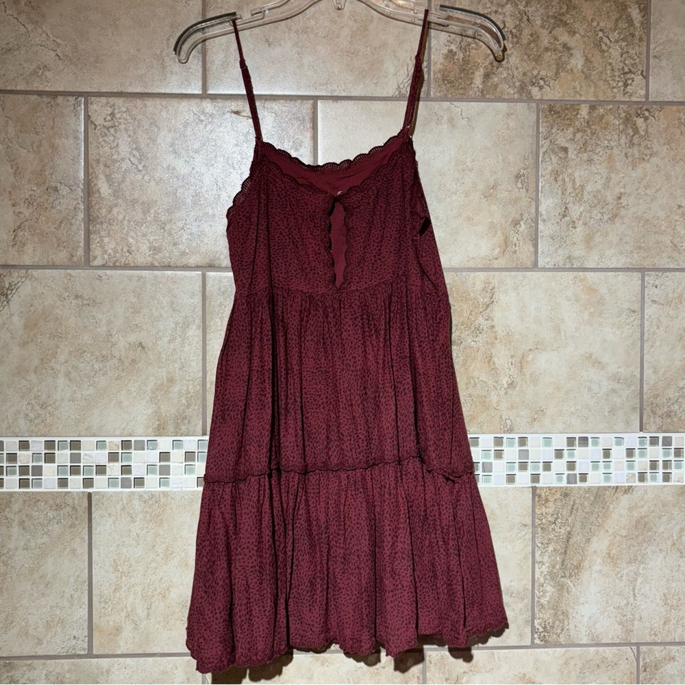 Urban Outfitters Red Mini Dress Small Fit & Flare Sleeveless Tiered Ruffle S - Picture 3 of 6